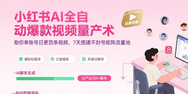 小红书AI全自动爆款视频量产术，助你单账号日更百条视频，7天搭建不封号矩阵流量池-天云资源网
