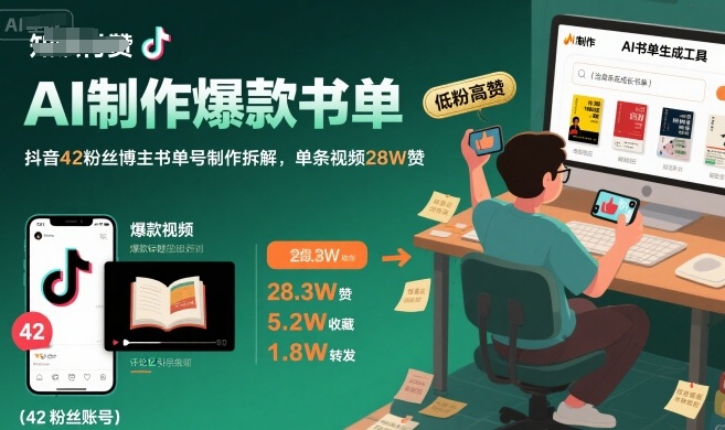 AI制作爆款书单，抖音42粉丝博主书单号制作拆解，单条视频28W赞-天云资源网