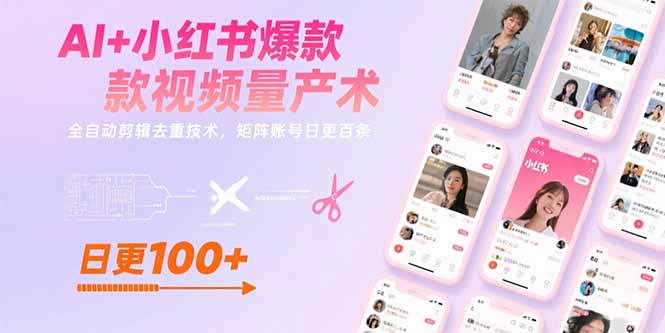 AI+小红书爆款视频量产术：全自动剪辑去重技术，矩阵账号日更百条-天云资源网