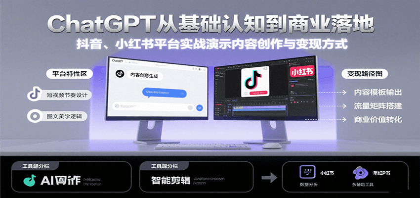 ChatGPT从基础认知到商业落地，实战演示抖音、小红书等平台的内容创作与变现-天云资源网
