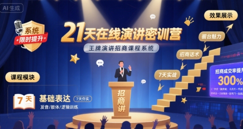 21天在线演讲密训营，王牌演讲招商课程系统-天云资源网