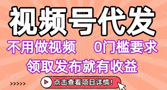 视频号代发，不用剪辑不用做视频，0门槛要求，领取发布就有收益，任务没有无上限，小白轻松上手【揭秘】-天云资源网