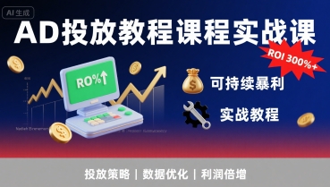 AD投放教程课程实战课，实现广告ROI300%+可持续暴利-天云资源网