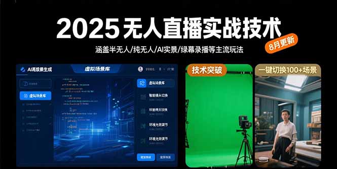 2025无人直播实战技术-8月，涵盖半无人/纯无人/AI实景/绿幕录播等主流玩法-天云资源网