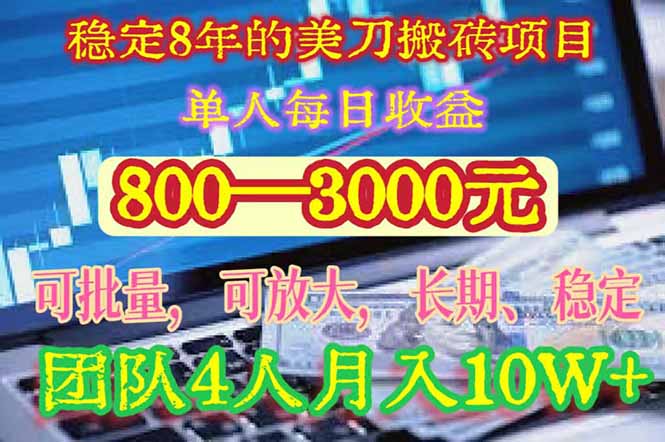 稳定8年的美刀搬砖项目，单人每日收益800—3000.团队4人月入10W+.可线下-天云资源网