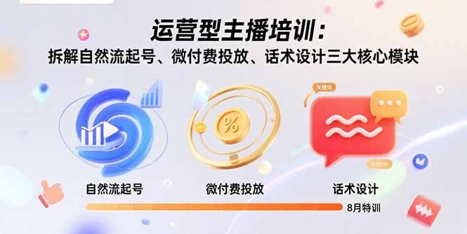 运营型主播培训：拆解自然流起号、微付费投放、话术设计三大核心模块-8月-天云资源网