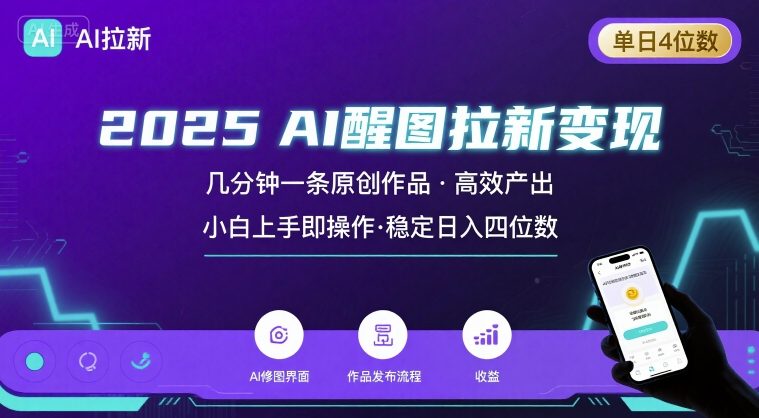 2025最强AI醒图拉新，几分钟一条原创作品，单日收入4位数，小白也能上手操作-天云资源网