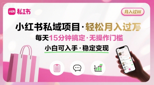 小红书私域项目 月入过W非常轻松 每天15分钟即可搞定，无任何操作门槛，小白可入手-天云资源网