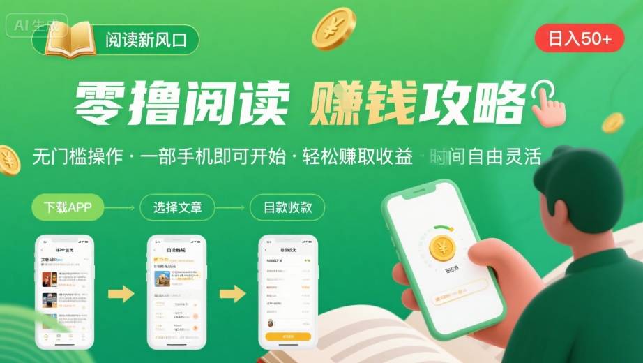 零撸阅读新风口，无门槛轻松挣，一部手机，日入 50-3张【揭秘】-天云资源网