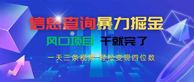 信息查询暴力掘金，一天三条视频 轻松变现四位数，风口项目干就完了-天云资源网