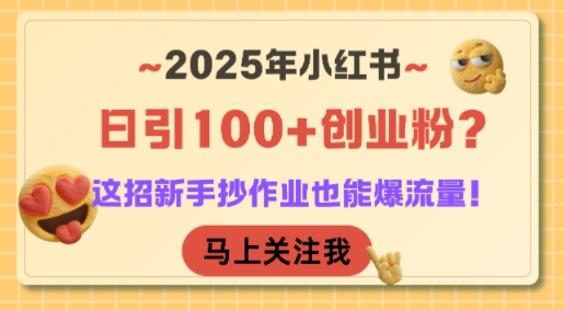 2025年小红书日引100+创业粉？这招新手抄作业也能爆流量！-天云资源网