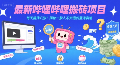 最新哔哩哔哩上B站搬砖项目，每天能挣几张？揭秘一般人不知道的蓝海赛道-天云资源网