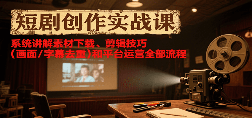 短剧创作实战课，系统讲解素材下载、剪辑技巧(画面/字幕去重)和平台运营全部流程-天云资源网