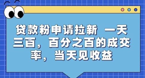 贷款粉申请拉新，一天三张，百分之百的成交率，当天见收益【揭秘】-天云资源网