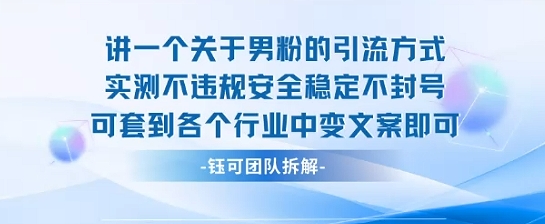 2025关于男粉的引流方式实测不违规安全稳定不封号可套到各个行业中变文案即可-天云资源网