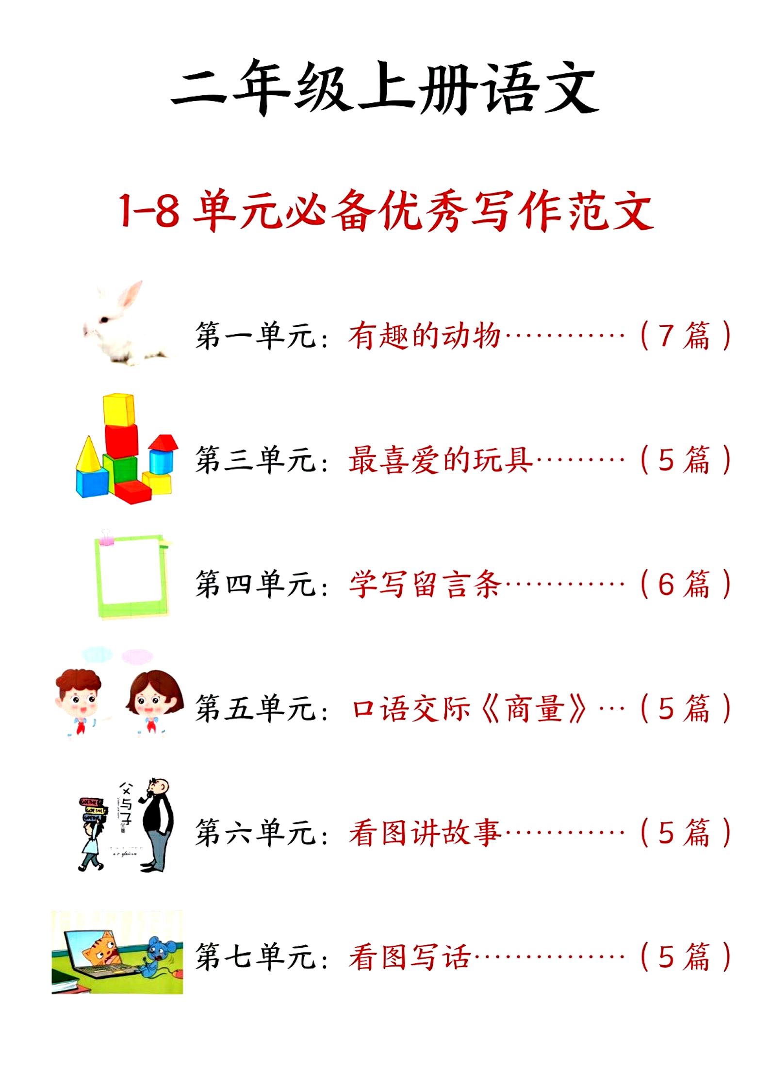 二上语文1-8单元必备优秀写作范文33篇（33页）-天云资源网