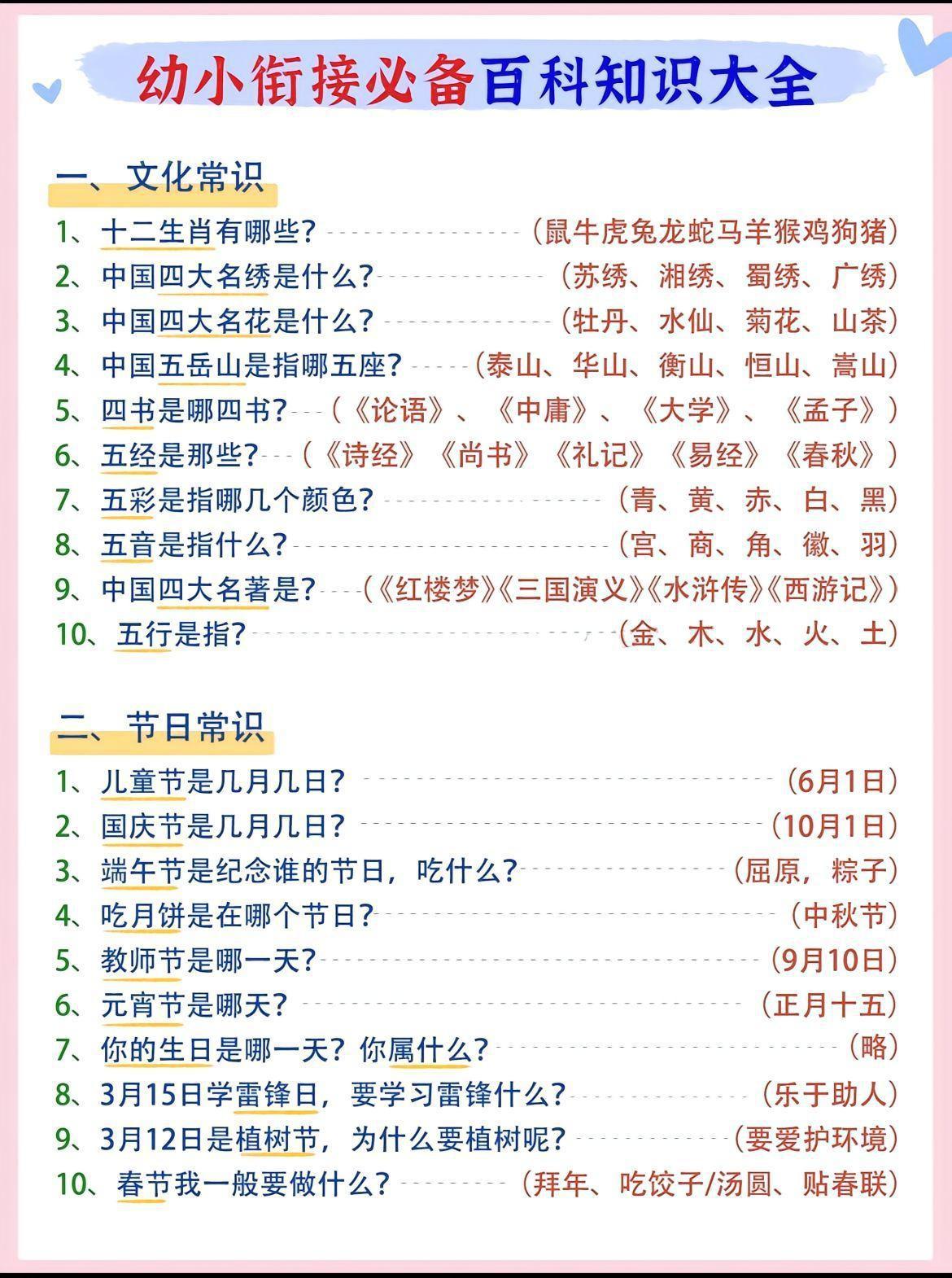 幼小衔接语文必备百科知识大全-天云资源网