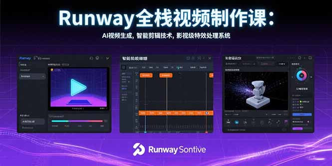 Runway全栈视频制作课：AI视频生成，智能剪辑技术，影视级特效处理系统-天云资源网