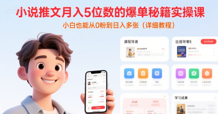 小说推文月入5位数的爆单秘籍实操课，，小白也能从0粉到日入多张(详细教程)-天云资源网