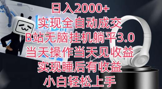 日入2000+，实现全自动成交，B站无脑挂机躺平3.0，当天操作当天见收益，实现睡后有收益【揭秘】-天云资源网