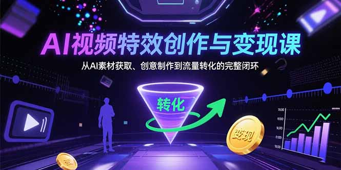 AI视频特效创作与变现课：从AI素材获取、创意制作到流量转化的完整闭环-天云资源网