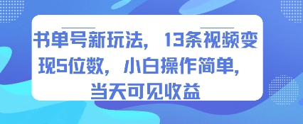 书单号新玩法，13条视频变现5位数，小白操作简单，当天可见收益-天云资源网