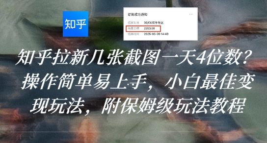 知乎拉新几张截图一天4位数？操作简单易上手，小白最佳变现玩法，附保姆级玩法教程-天云资源网