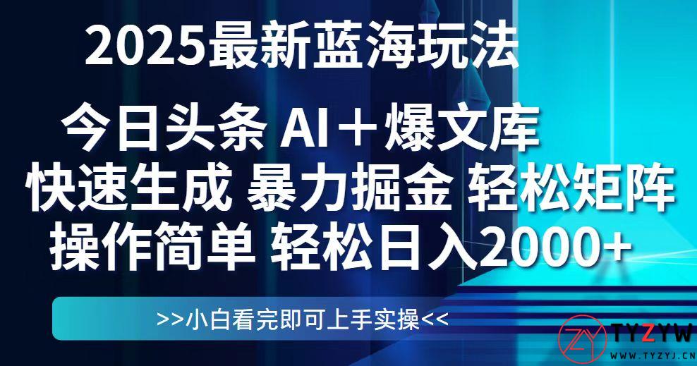 今日头条2025最新蓝海玩法，思路简单，复制粘贴，轻松实现矩阵日入2000+-天云资源网