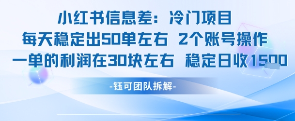 小红书信息差冷门项目一单利润30块每天稳定1.5k左右2个账号操作-天云资源网