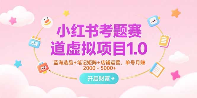 小红书考题赛道虚拟项目1.0，蓝海选品+笔记矩阵+店铺运营，单号月赚5000+-天云资源网