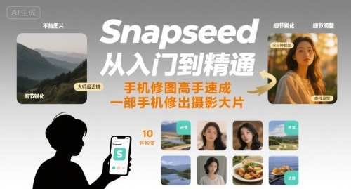 Snapseed从入门到精通，手机修图高手速成，一部手机就能修出摄影大片-天云资源网