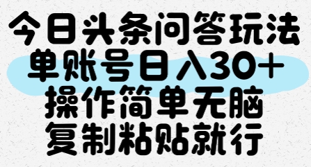 今日头条问答玩法，单账号日入30+，操作简单无脑复制粘贴就行-天云资源网