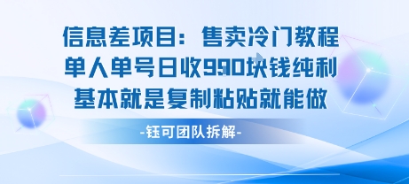 信息差项目：售卖冷门教程单人单号日收9张纯利基本就是复制粘贴就能做-天云资源网