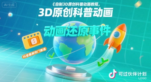 自制3D原创科普动画教程，动画还原事件，抖音最新热门赛道，可过伙伴计划-天云资源网