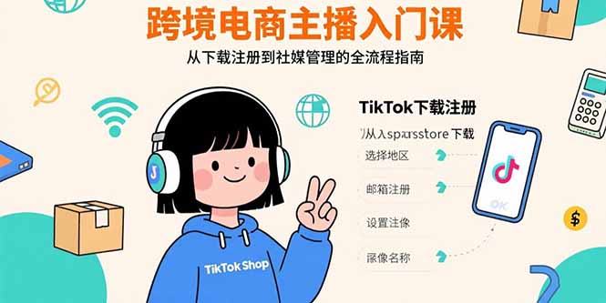 跨境电商主播入门课，TikTok下载注册，支付工具配置，社媒账号管理全流程-天云资源网