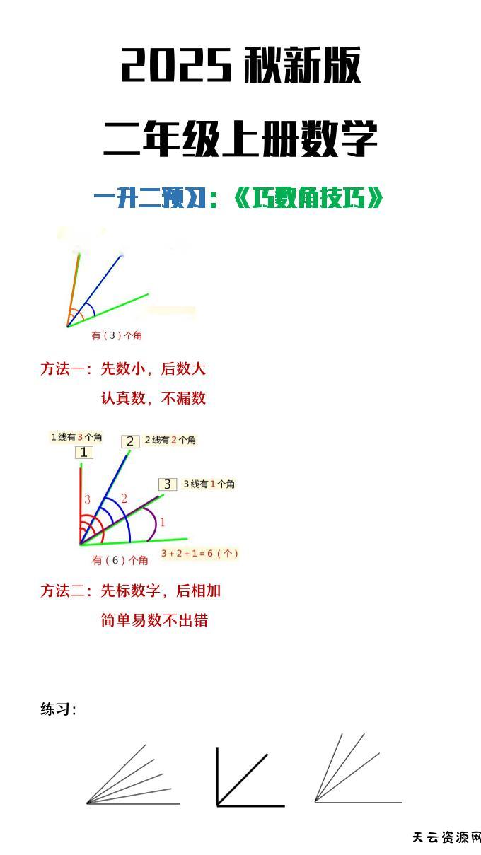 【2025秋新版】二年级上册数学巧数角的技巧-天云资源网