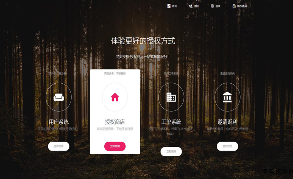 PHP域名授权系统网站 精美UI支付系统团队合作代理返利发卡系统 授权授权管理工单系统-天云资源网