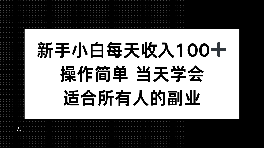 新手小白每天收入100+，操作简单 当天学会 ，适合所有人的副业-天云资源网