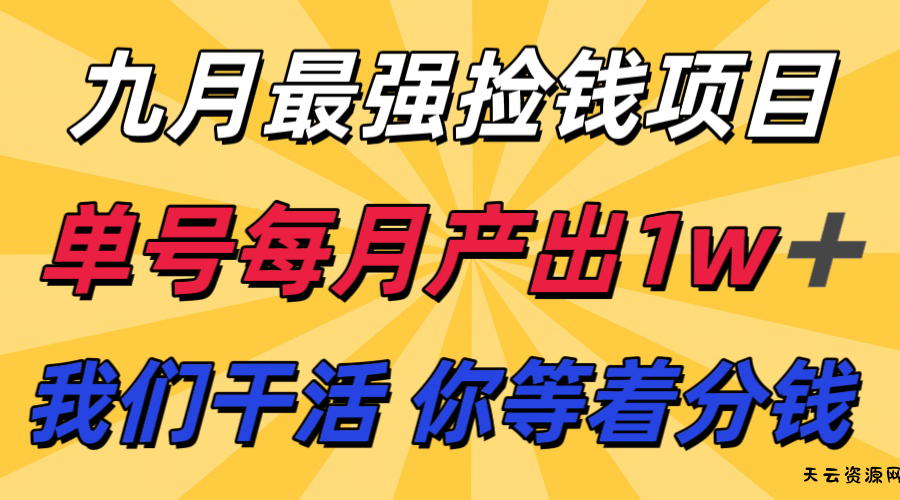 九月最强捡钱项目！ 支付宝分成代运营，我们干活，你分钱！单号月产1w+-天云资源网