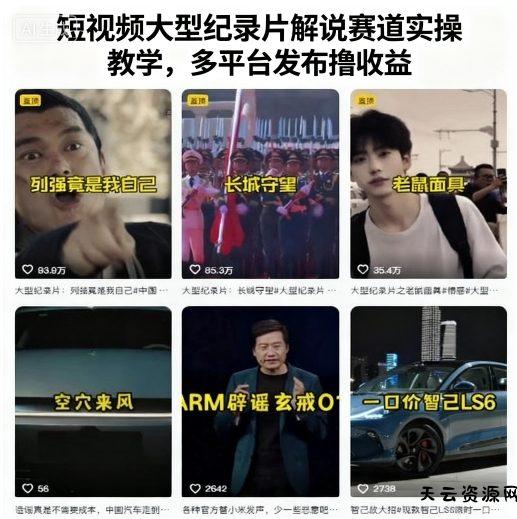 短视频大型纪录片解说赛道实操教学，多平台发布撸收益-天云资源网