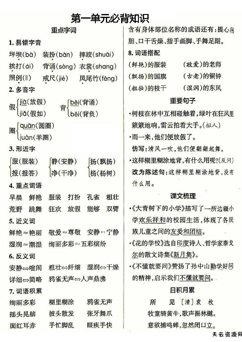 三年级上册语文必背-天云资源网