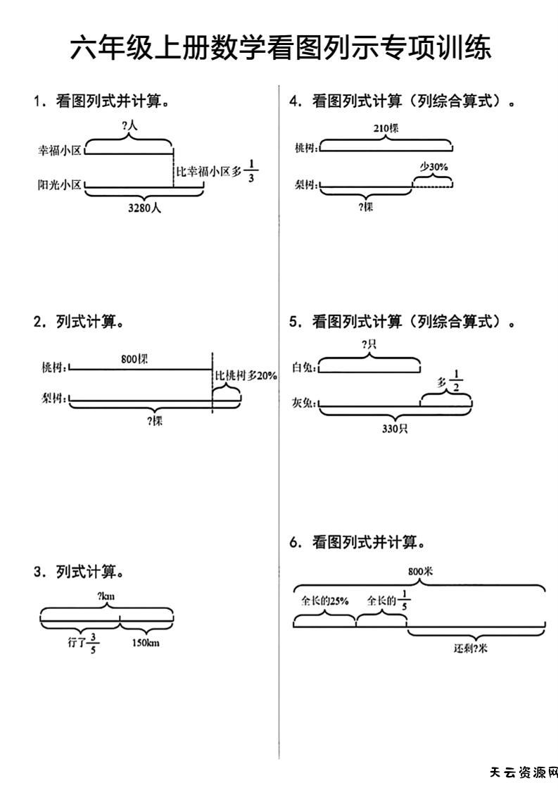 六上数学看图列式-天云资源网