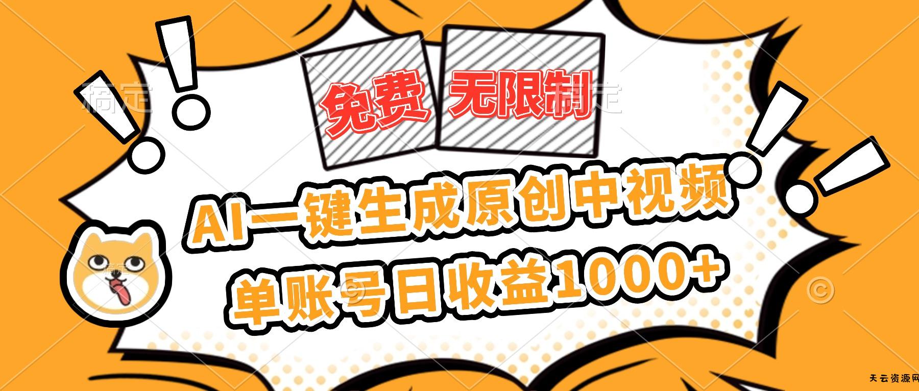 免费无限制，AI一键生成原创中视频，单账号日收益1000+-天云资源网