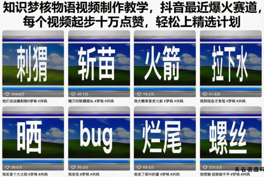 知识梦核物语视频制作教学，抖音最近爆火赛道，每个视频起步十万点赞，轻松上精选计划-天云资源网