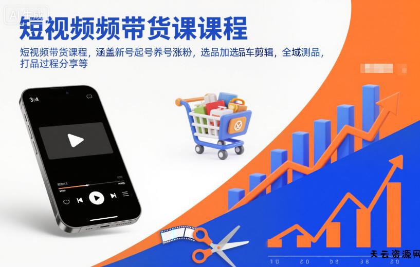 短视频带货课程，涵盖新号起号养号涨粉，选品加选品车剪辑，全域测品，打品过程分享等-天云资源网