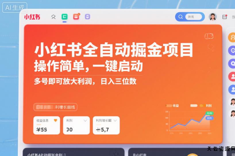 小红书全自动掘金项目，操作简单，一键启动，多号即可放大利润，日入三位数【揭秘】-天云资源网