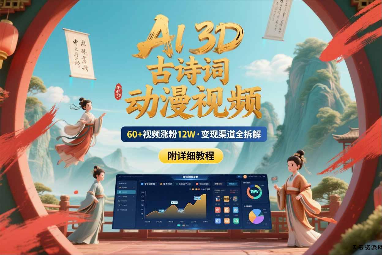 AI制作3D古诗词动漫视频，60多个视频涨粉12W，多个变现渠道拆解【附详细教程】-天云资源网