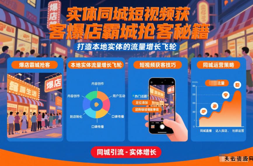 实体同城短视频获客爆店霸城抢客秘籍，打造本地实体的流量增长飞轮-天云资源网