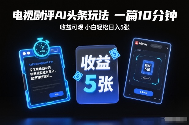 电视剧评AI头条玩法，一篇10分钟，收益可观，小白轻松日入5张+【独家】-天云资源网