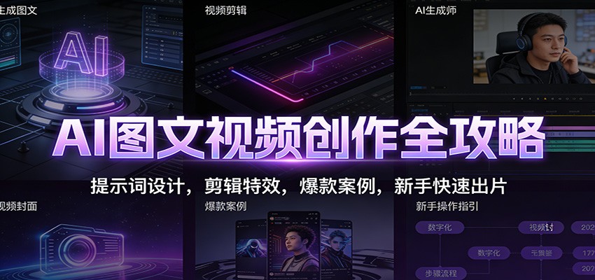 AI图文视频创作全攻略：提示词设计，剪辑特效，爆款案例，新手快速出片-天云资源网